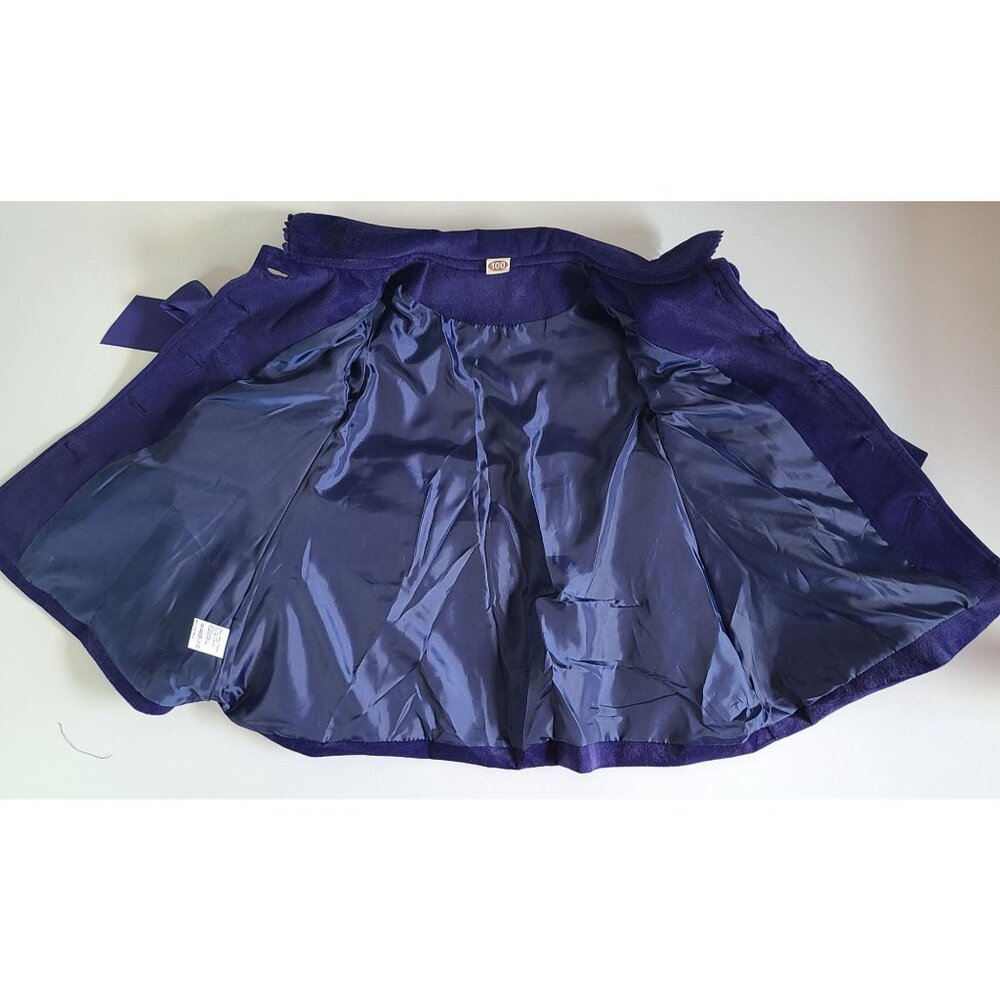 Girls Velvet Coat Royal Blue Size 3T / 4T Bow & Pom Pom Trim Elegant Winter - Picture 6 of 10